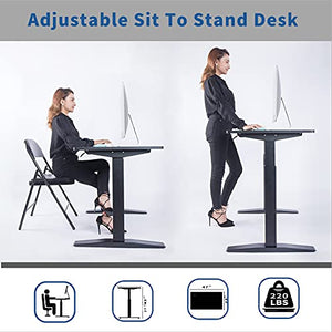 MEGAMILLION Pneumatic Standing Desk Adjustable Height- 48 inch Whole Piece Top, Sit to Stand Desk, Adjustable Computer Laptop Desk Workstation for Home& Office [Black Frame + Black Top]