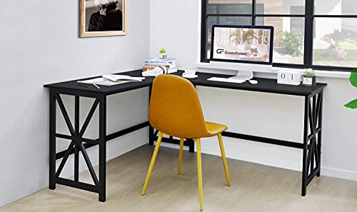GreenForest L Shaped Desk and Ladder Shelf Bundle, Industrial Style Home Office Furniture Set, Black