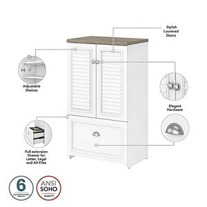 Bush Furniture Fairview Storage Cabinet with 3 Shelves, Shiplap Gray/Pure White