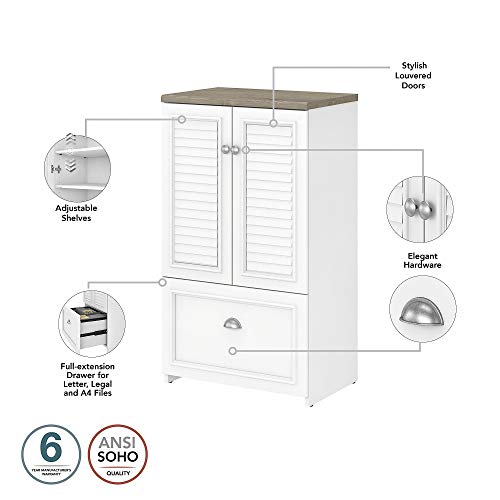 Bush Furniture Fairview Storage Cabinet with 3 Shelves, Shiplap Gray/Pure White