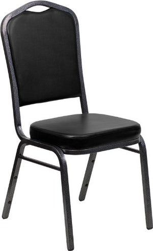 LIVING TRENDS 10 Pack Marvelius Crown Back Stacking Banquet Chair - Black Vinyl/Silver Vein Frame