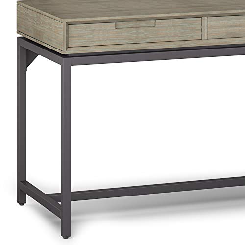 SIMPLIHOME Banting SOLID WOOD and Metal Modern Industrial 72 inch Wide Home Office Desk, Writing Table, Workstation, Study Table Furniture in Distressed Grey with 2 Drawerss