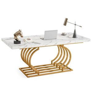 Tribesigns 63" Modern White and Gold Executive Office Desk
