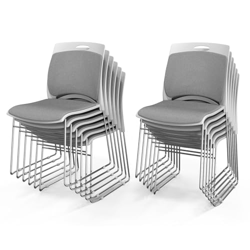 VINGLI Stackable Waiting Room Chairs, Metal Sled Base, Ergonomic Padded Seat & Back, Gray - 12 Pack