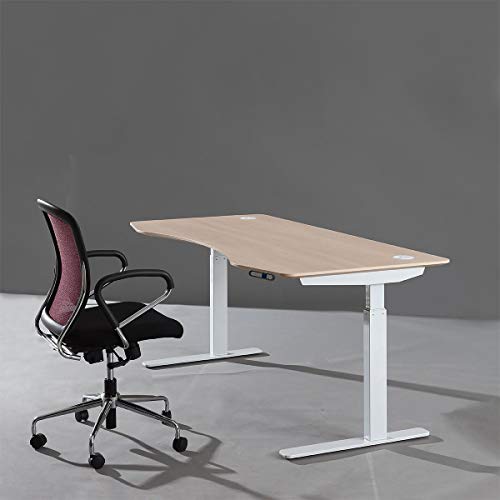 ApexDesk ET60-OAK Elite Series 60" W Electric Height Adjustable Standing Desk, 60" Light Oak Top, White Frame