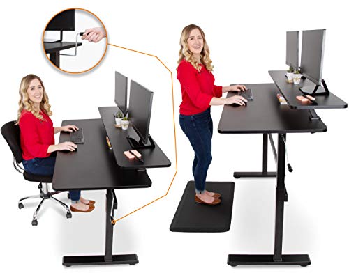 Stand Steady Tranzendesk 55 in Standing Desk with Clamp On Shelf | Crank Height Adjustable Stand Up Workstation with Attachable Monitor Riser | Holds 3 Monitors & Adds Desk Space (55 in/Black)