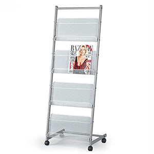 JacCos Rolling Literature Magazine Rack Organizer with Wheels - Silver Floor-Standing Commercial Storage Shelf