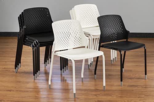Safco Next Stacking Chair Set of 4, Black Plastic Seat, Steel Frame