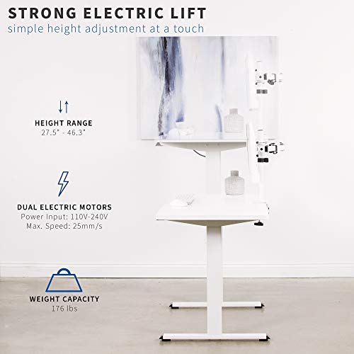 VIVO Electric Stand Up Desk Frame, DIY Workstation, Frame Only, Single Motor Ergonomic Standing Height Adjustable Base with Memory Controller, White, DESK-E-100W