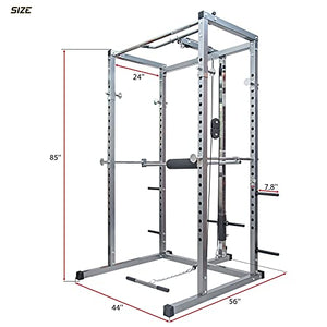 V-ambm Multi-Function Strength Training Power Cages Home Gym Equipment Exercise Stand Olympic Squat Cage with LAT Pull-Down and Low Row for Weight Training