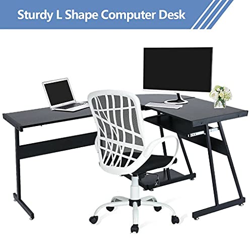 ADHW L-Shaped Corner Computer Home Desk PC Laptop Study Office Table Workstation