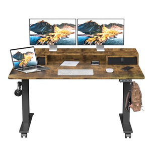 ExaDesk Electric Standing Desk 55×30 Inch with 2 Drawers, Adjustable Height & Storage Shelf