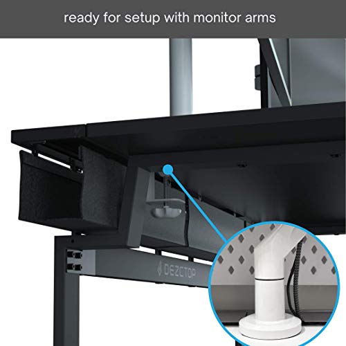 DEZCTOP Bifrost 63W x 28D Gaming PC Computer Desk, Large Workstation for Gamers or Home Office with Reserved Space for Headset/Cup Holders, Cable Management, Stainless Steel Frame (Black) (Black)