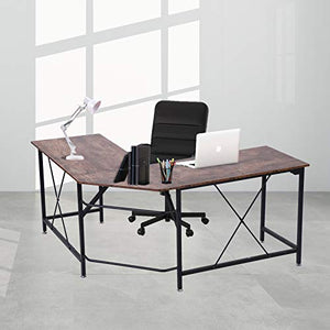 Dawoo L Shaped Desk, Gaming Computer Corner Desk Pc Studio Table Workstation for Home Office,150cm(L)60cm(W)75cm(H)(Rustic Brown)