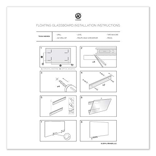 U Brands 3976U00-01 U Brands 3976U0001 Floating Glass Dry Erase Board, 36 X 36, White