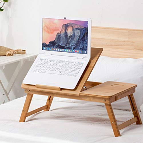 WPHPS Laptop Stand Lap Desk Table with Adjustable Leg Bamboo Flower Pattern Foldable Breakfast Serving Bed Tray Natural