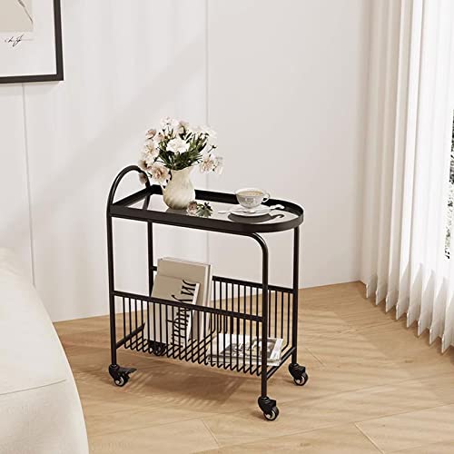 BinOxy Small Coffee Table with Wheels, 2-Tier Utility Rolling Cart Storage
