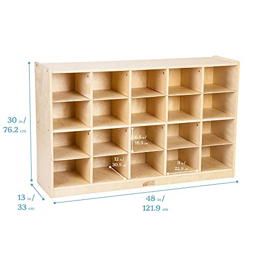 ECR4Kids Birch 20 Cubby Tray Cabinet, Kids Toy Storage Orgaznier with Rolling Casters, Hardwood Mobile Storage Cabinet for Classroom, Preschool and Homeschool Supplies