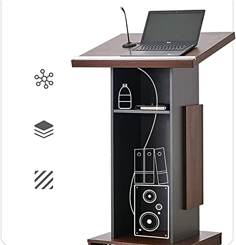 LaseVe Wooden Lectern Podium Stand with Lock Wheels - Brown
