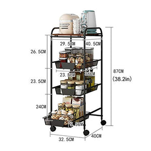 ZXCVASDF Rolling Storage Cart with Metal Drawers and Locking Wheels - 4 Shelves