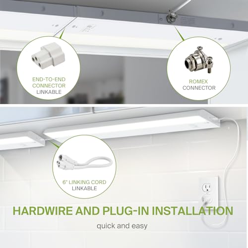ASD LED Under Cabinet Lighting 32 Inch, Dimmable, 3 Color Levels, Linkable - White, 12 Pack