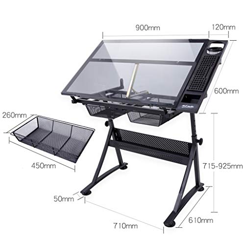 Lgan Tiltable Drawing Table, Adjustable Art Desk, with Storage Craft Table, Drafting Table Glass Panel, Child Adult Drawing Desk
