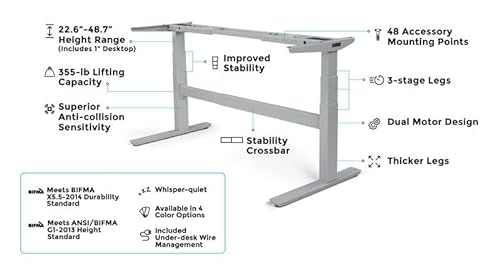 UPLIFTDESK 2-Leg V2-Commercial C-Frame Height Adjustable Standing Desk Frame (Industrial Style) - No Desktop, Advanced Memory Keypad, Free Wire Tray