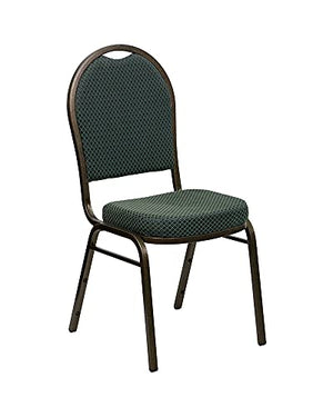 Flash Furniture 4 Pack HERCULES Series Dome Back Stacking Banquet Chair Green Patterned Fabric Gold Vein Frame