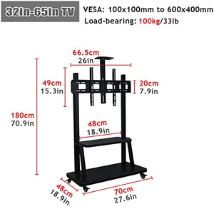 RonGQi Heavy Duty Rolling TV Stand for 32''-65'' Screens, Adjustable Height, 220Lbs Capacity