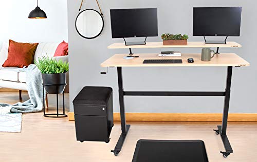 Stand Steady Tranzendesk | 55 Inch Standing Desk with Clamp On Shelf & Detachable Wheels | Crank Height Adjustable Sit to Stand Workstation | Monitor Riser Supports 3 Screens (55 in / Maple)