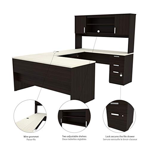 Bestar, Ridgeley Collection, 3-Piece Set Including a U or L-Shaped Desk with Hutch, a Lateral File Cabinet, and a Bookcase