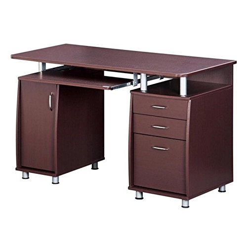 Pemberly Row 48" Wide Home Office Computer Desk in Gray with CPU Storage Cabinet and Hanging File Cabinet, Brown