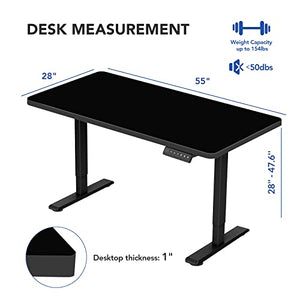 FLEXISPOT Electric Height Adjustable Standing Desk 55 x 28 Inches - Black Frame + Black Top