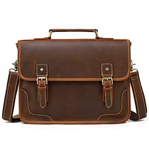 YKBTP Handmade Men's Retro Handbag Men's Business Briefcase Computer Shoulder Messenger Bag (Color : A, Size : 29 * 38 * 9cm)