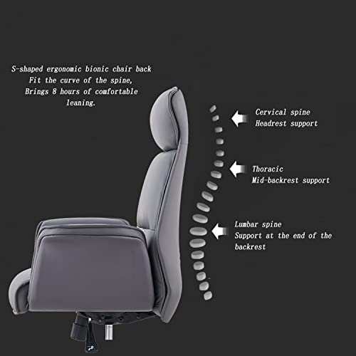 HUIQC Ergonomic Cowhide Boss Chair with Headrest, Reclining Office Chair - Brown