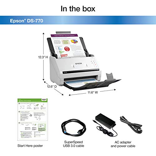 Epson DS-770 Document Scanner: 45 ppm, Twain & ISIS Drivers, 3-Year Warranty with Next Business Day Replacement
