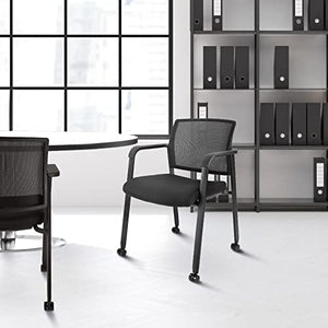 CLATINA Mesh Back Guest Reception Arm Chairs with Wheels - Black (4 Pack)