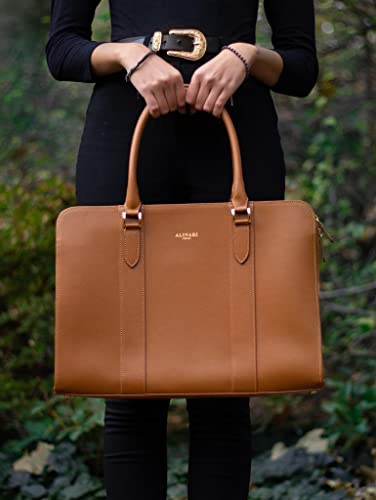 ALINARI FIRENZE 15.6 Inch Laptop Bag for Women - Leather Briefcase - Designer Messenger - Business Handbag for Ladies (Brown)