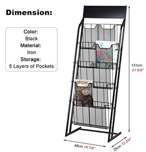 VimrOd Multi-Layer Mesh Magazine Rack, 5-Layer Office Document Organizer (Black)