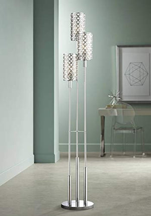Modern Floor Lamp 3 Light Chrome Glitz Clear Crystal Bead Shade for Living Room Reading Bedroom Office Uplight - Possini Euro Design