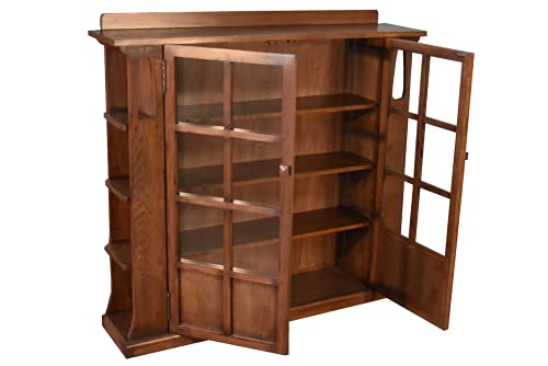 Crafters and Weavers Mission Double Door Bookcase with Side Shelves - Walnut (W1)