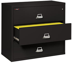 FireKing Fireproof Lateral File Cabinet (3 Drawers, Impact/Water Resistant) - 40.25" H x 44.5" W x 22.13" D, Black