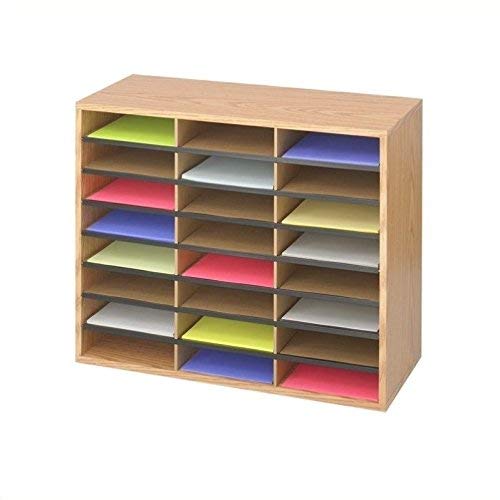 Safco Products Wood/Corrugated Literature Organizer, 24 Compartment, 9402MO, Medium Oak, Economical Organization, Letter-Size Compartments, 23.5" x 29" x 12"