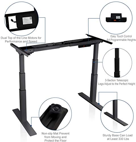 GATFUW Dual Motor Heavy Electric Standing Desk Frame Quick Assembly Height Adjustable Desk DIY Workstation with Touch Memory Controller Motorized Stand Up Desk (Black)