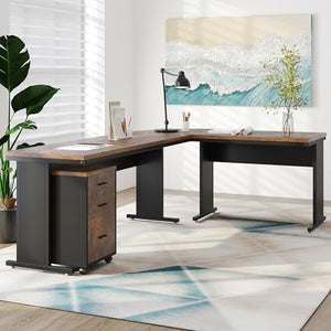 Tribesigns 83" L-Shaped Executive Desk with 3-Drawer Cabinet