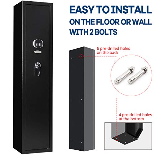Rifle Gun Safe, Quick Access 4-Gun Metal Rifle Gun Cabinet with Removable Shelf, All-round Anti-static Rifle Safe for Bullets and Valuables, with 2 pistol holsters (Digital Keypad)
