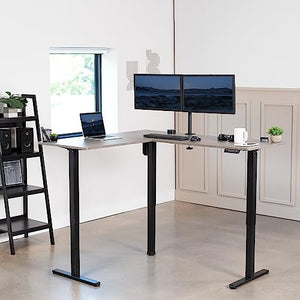 VIVO Electric Height Adjustable L-Shaped Standing Desk, Gray Table Top, Black Frame - 3CT Series