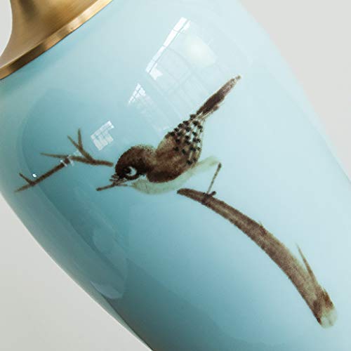 YD Modern Chinese Ceramic Hand-painted Art Table Lamp, Hotel Study Living Room Decorative Table Lamp, Copper Base, E27 Light Source (not Included) 3 Sizes Optional /&