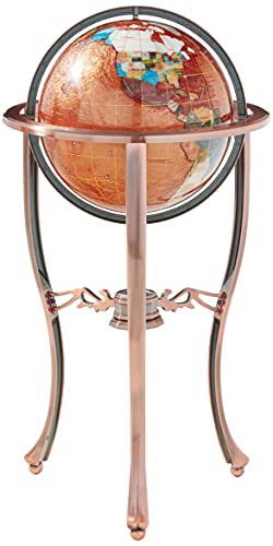 Unique Art 36-Inch by 13-Inch Floor Standing Amberlite Gemstone World Globe with Copper Tripod Stand