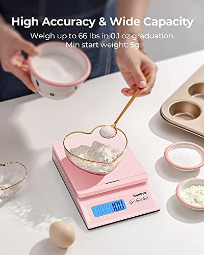 MUNBYN External Rolls Label Holder, Shipping Scale, Accurate 66lb/0.1oz Postal Scale with Sweet Pink Style and Hold/Tear/PCS Function, Pink 4x6 Thermal Label Printer for Shipping Packages